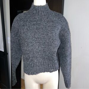 New In Charcoal Gray Turtle Neck Fluffy Texture Sweater Small
